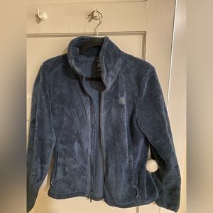 Blue north face fuzzy jacket